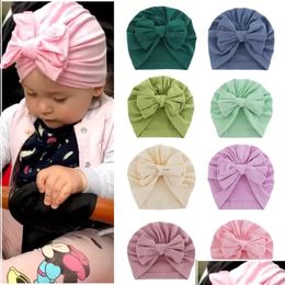 Feestmutsen 18 kleuren baby schattige bowknots turbans solidcolor hoed kinderen haaraccessoires katoenen hoofdbanden wht0228 drop levering home gar dhgp9