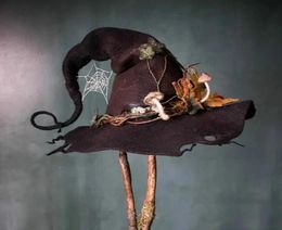 Sombreros de fiesta 1 unids Sombrero de bruja de Halloween Fieltro de alta calidad Mujeres Hombres para accesorios de disfraces de cosplay Tamaño5852150