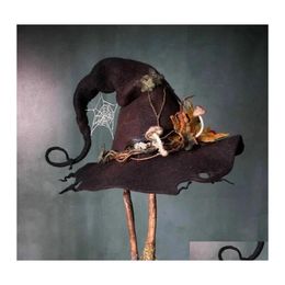 Feestmutsen 2021 Moderne heksenhoed Halloween Decoratie Kostuum Cosplay Props Kerst Punted Wool Filt Druppel Home Garden Fe Dhtho