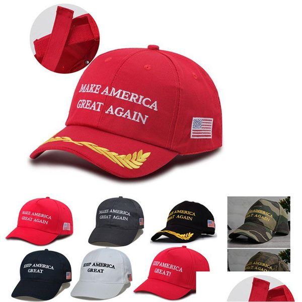 Sombreros del partido 2024 Donald Trump Cap Camuflage Caps de béisbol Haga que Estados Unidos nuevamente elección de elecciones presidenciales de los EE. UU. Bordado 3D Drop entregue DHAXF