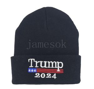 Sombreros de fiesta 2024 Trump Sombrero de lana de punto Campaña estadounidense Hombres y mujeres Frío Cálido gorra Balck Red DD336