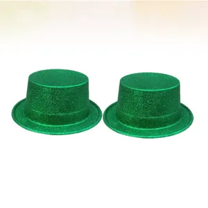 Sombreros de fiesta 2pcs Glitter Fedora Hat Performance Cosplay Magician Cap Supllies (verde)