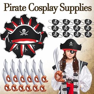 Chapeaux de fête 6/12/18/24 ensembles cadeaux de fête d'anniversaire pour enfants fournitures de fête de pirate accessoires de pirate chapeau de pirate épée de pirate accessoires d'Halloween 231017