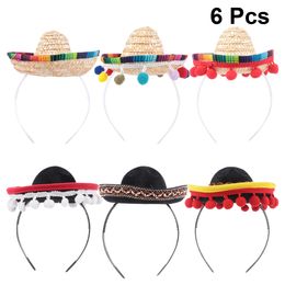 Chapeaux de fête 6pcs Chapeau mexicain Cerceaux de cheveux Mini Sombrero Bandeaux Festival Coiffe Performance Props Faveurs 221203