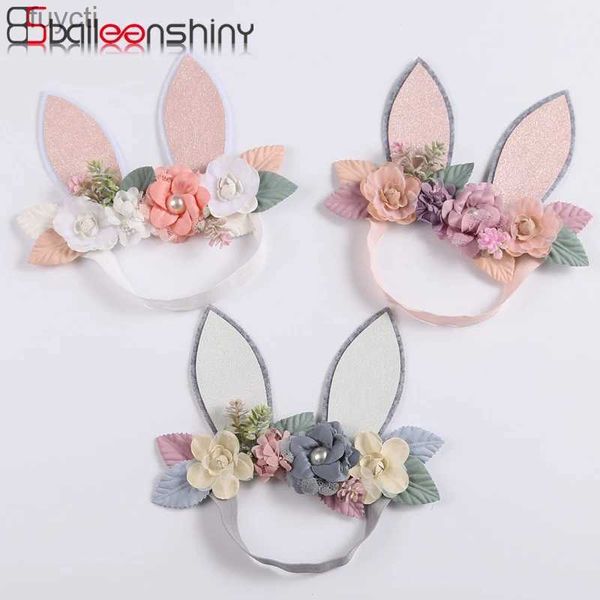 Sombreros de fiesta Balleenshiny lindo festivo bebé niñas diadema brillo orejas de conejo malla encaje costura combinación flor tocado para niños YQ240120