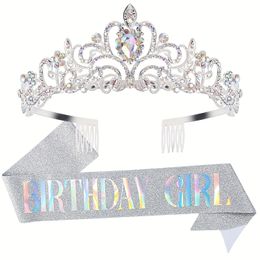 Sombreros de fiesta Bling Crystal Crown Tiara Birthday Girl Queen Sash y para mujer Kit de decoración 231130