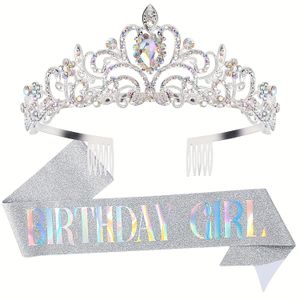 Chapeaux de fête couronne de cristal scintillante diadème anniversaire fille reine ceinture et Kit de décoration pour femmes 231027