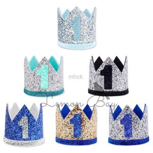 Sombreros de fiesta Blue Gold Baby One 1er cumpleaños Glitter Hats Baby Boy One Year Old Hat First Happy Birthday Party Decor Kids Boy Girl Crown HKD230807