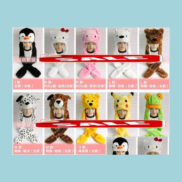 Chapeaux de fête Chapeau d'animal de dessin animé Gants d'écharpe Fluffy Peluche Capuchon Long Caps Bonnet d'hiver Fourrure Earmuff Mitten Noël Cosplay Effectuer Drop Dhxb7