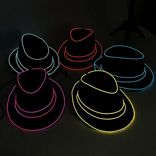 Chapeaux de fête pour enfants et adultes, chapeau lumineux avec fil EL, casquette de Jazz clignotante pour spectacle de scène de Concert