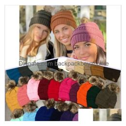 Sombreros de fiesta Nochebuena Regalo de Año Nuevo 38 Estilos CC Adt Invierno Sombrero Cálido Señoras Suave Cordón Elástico Punto Pompom Beanie Chica Esquí Dro Dhyu7