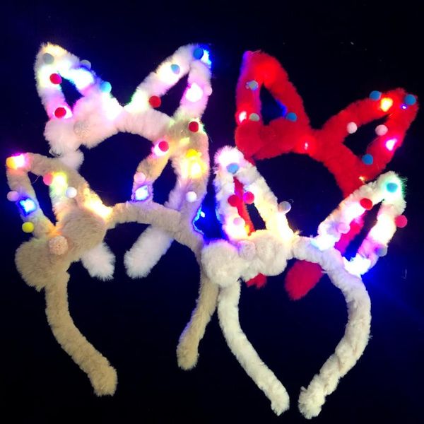 Sombreros de fiesta Sombrero de Navidad con luz Extendida Oreja de felpa Banda luminosa para el cabello Decoración Diadema para adultos