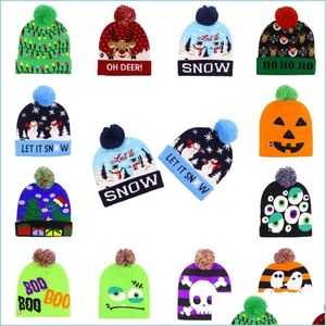 Chapeaux de fête Noël conduit du chapeau tricoté halloween chapeaux de bonnet de fashion hiver chaude chaps skl Noël avec pompon drop livre home jardin dhj75