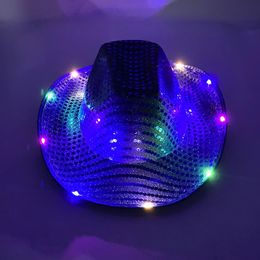 Feesthoeden Kleurrijk Knipperend LED Parelmoer Cowboyhoed Dans Versieren Lichtgevende Cowgirl Cap Gloeiend Voor Neon Nachtclub 231122