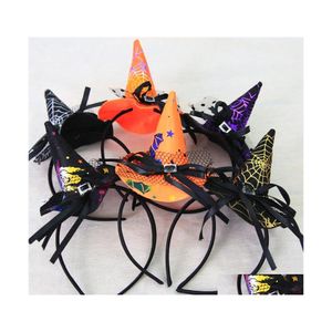 Chapeaux de fête Articles décoratifs Tête Boucle Halloween Papillon Noeud Bande Petit Chapeau de Sorcière Araignée Têtes de Citrouille Cerceau Vente 2 2Sx L1 Dhx0S