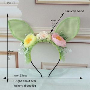 Chapeaux de fête Oreilles de lapin de Pâques Bandeau Fleur Couronne Cheveux Cerceau Mignon Bandeau Filles Accessoires de style pour la photographie de fête YQ240120