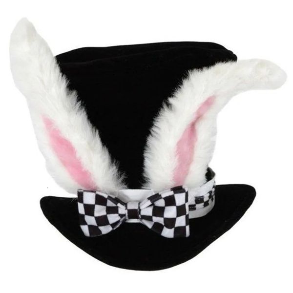 Chapeaux de fête Jour de Pâques Lapin Blanc Chapeau Haut-de-Forme Alice Wonderland Cosplay Lapin Bowler Hommes Femmes Mars Lièvre Costume Accessoire Topper Avec Oreilles 231026