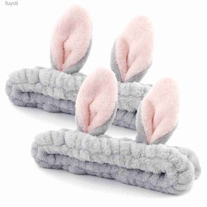 Chapeaux de fête Bandeaux de lavage du visage pour femmes filles oreilles de lapin mignons bandeaux de maquillage bandeau en molleton de corail bandeaux de spa accessoires de cheveux YQ240120