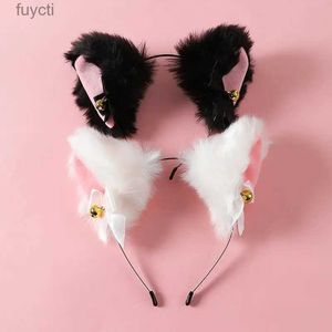 Mode Fox Cat Ear Hair Band Populaire En Peluche Chat Oreille Bandeau Noir Blanc Doux Hairband avec Cloches Party Cosplay Accessoires De Cheveux YQ240120