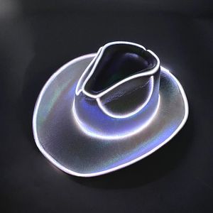 Chapeaux de fête Mode sans fil Pearlescent Cowboy Hat escent Props Light Up Cap Glowing pour Neon NightClub 231122