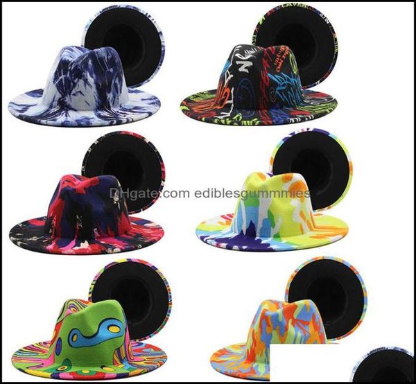 Chapeaux de fête Fournitures de fête Accueil Jardin Colorf Large Brim Church Derby Top Hat Panama Feutre Fedoras Pour Hommes Femmes Laine Artificielle Br5302144