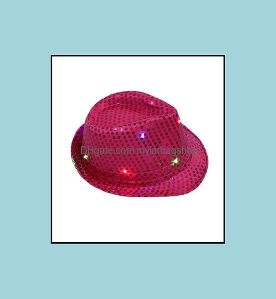 Sombreros de fiesta Suministros festivos para hombres Jardías intermedias Luces LED Fedora Trilby Sequin Fancy Dress Dance Gat para Stage Wear DRO3774813