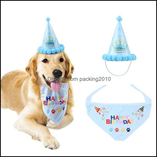 Sombreros de fiesta Suministros festivos Hogar Jardín Mascota Sombrero de cumpleaños con toalla bucal Cumpleaños para perros Gorras de papel Impresiones de coronas Mascotas 9My E1 Entrega directa