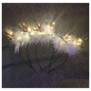 Chapeaux de fête Fluffyfeather Led Antlers Bandeau Noël Light-Up Cerf Oreilles Bandeau Fantaisie Cosplay Décor W / Batterie. Livraison directe Ho Dhgn1