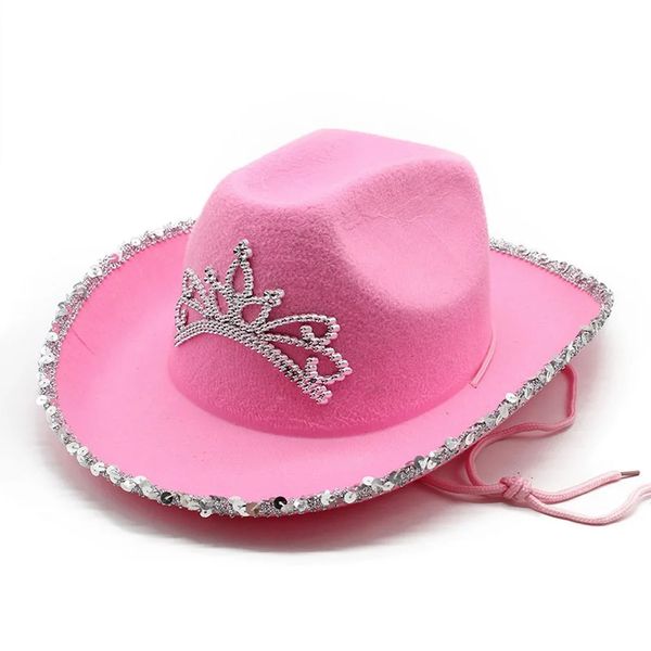 Chapeaux de fête quatre saisons Cowboy Cowgirl casquettes Polyester 57 58 cm rose paillettes décoratives couronne moulage mode fille NZ0113 231122