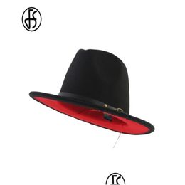 Chapeaux de fête fs Black Redwork Wool Felt Jazz Fedora avec ceinture boucle de boucle femme largeur panaMama trilby bowler Cowboy Cap Drop Livrot DHP7Q