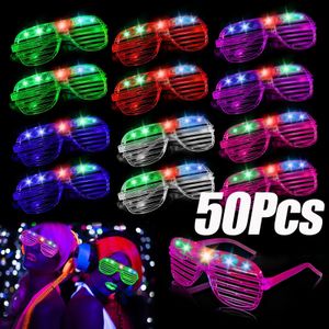 Sombreros de fiesta que brillan en la oscuridad Anteojos LED 6 colores de neón Persianas Pantalla Gafas Navidad Mardi Gras Cumpleaños Vidrio 231122