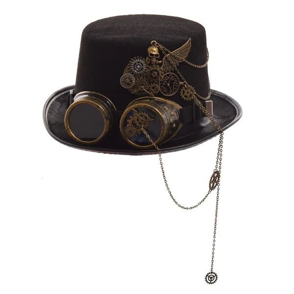 Chapeaux de fête Goth chapeau lunettes Vintage hommes chapeau haut de forme Steampunk crâne ailes noir chapeau de fête 231007