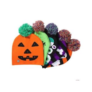 Feestmutsen Halloween Led Light Up Hat Beanie Knit Cap Kinderen Adt Pompoen Ghost Holiday Kostuum Benodigdheden Drop Delivery Home Garden F Dhtxu