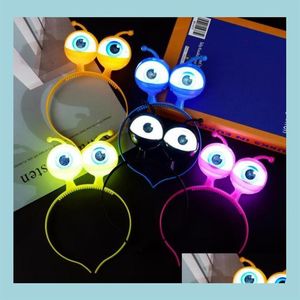 Chapeaux de fête Halloween mascarade LED clignotant Alien bandeau lumineux globes oculaires bande de cheveux lueur fournitures de fête accessoires Drinktoppe233i