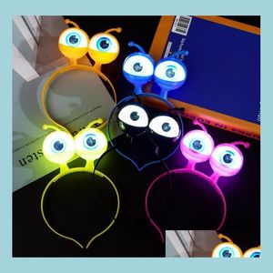 Chapeaux de fête Halloween mascarade Led clignotant Alien bandeau globes oculaires lumineux bande de cheveux lueur fournitures de fête accessoires Drinktoppers Dhyoe