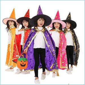 Party Hats Halloween Party Costuums Witch Mantus met hattrick of behandel Wizard Costume Accessories voor cosplay rekwisieten rollenspel drop dhxsa