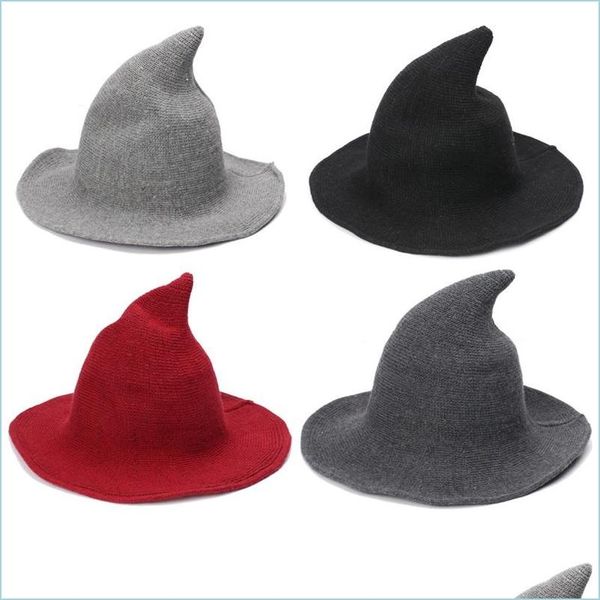 Sombreros de fiesta Sombrero de bruja de Halloween diversificado a lo largo de la gorra de lana de oveja Pescador de punto Moda femenina Cubo de lavabo en punta Dhdx6 al por mayor