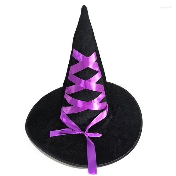 Sombreros de fiesta Sombrero de bruja de Halloween Cinta Mago Vestido de lujo Disfraz Accesorio de cosplay Suministros de mascarada para mujeres