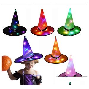 Sombreros de fiesta Sombrero de bruja de Halloween con luces LED Colgante Iluminado Interior Árbol al aire libre Patio Jardín Porche Decoraciones Entrega de entrega Ho Dh1Dn