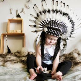 Feesthoeden Indian Feather Hoofdtooi Handgemaakte Feather Hoofddeksel Hoofdtooi Halloween Natuurlijke Pas Feather Hat Kostuums Carnaval Cosplay 230614