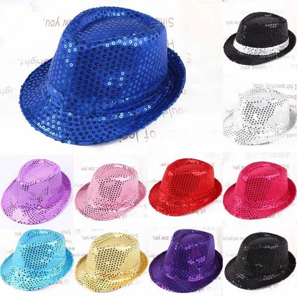 Chapeaux de fête Jazz Chapeau Glitter Paillettes Cowboy Caps Rôle Jouer Prop Performance Costume Femmes Hommes Brillant Perles Danse Spectacle Hip Hop 231122