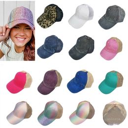 Party Hats Kids Pailletten Paardenstaart Hoed 13 Stijlen Gewassen Mesh Terug Leopard Hollow Messy Bun Baseball Cap Trucker Hat Zomer Sun Caps T2I52191