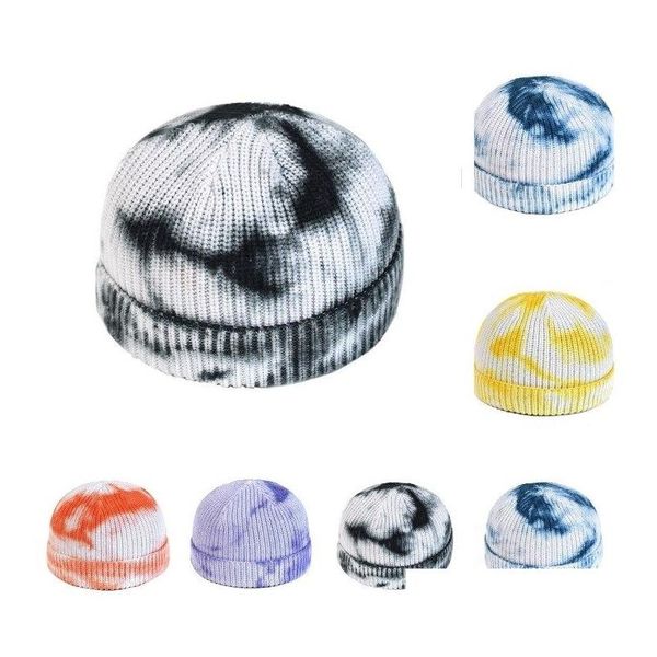 Chapeaux de fête Tricoté Tie Dyed Hat Crochet Caps Fashion Round Ear Muff Skl Cap Gradient Color Warm 6 Style Beanies T2C5281-1 Drop Deliv Dhit3