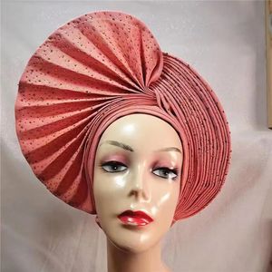 Chapeaux de fête dernier aso oke auto gele headtie déjà fait à la main casquette africaine mariage nigérian gele femmes tresse turbans dames head wraps 9L0624 231026