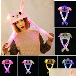 Chapeaux de fête LED Ligh Up Peluche Moving Rabbit Hat Funny Glowing et Ear Bunny Cap pour femmes filles Cosplay Noël vacances Drop Delive Dhuyr