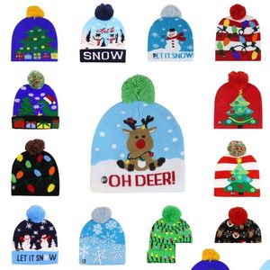 Feestmutsen Led-licht Kerstmuts Winter Warm Beanie Sweater Gebreid Jaar Xmas Lichtgevend Knipperend Haak Drop Delivery Home Garden Dh3Cx