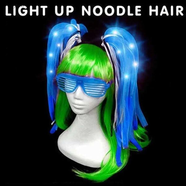 Chapeaux de fête LED lumière clignotante néon fête Rave cheveux tresses bandeau lueur cheveux tresse lumineux Halloween clignotant bandeau Costume habiller YQ240120