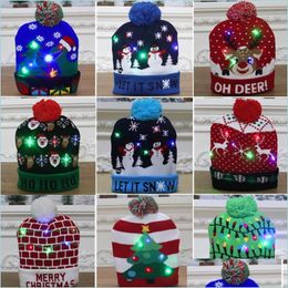 Chapeaux de fête LED Lumière Tricotée Bonnets Bonhomme De Neige Santa Unisexe Adts Enfants Nouvel An Noël Chapeau Lumineux Joyeux Noël Fête Chaud Drop Deliv Dhm57