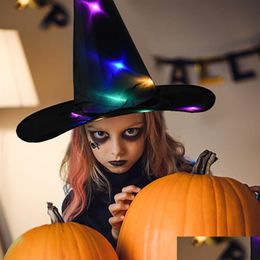 Feesthoeden Led-verlichting Knipperende hoed Gloeiende Halloween Heks Kinderen Adts Prestatie rekwisieten Kerstbenodigdheden Drop Delivery Home Gar Dh2Gf
