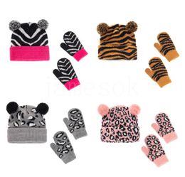 Party Hats Leopard Print Children's Hat Handschoenen Set Warm Feestelijke Schedel Caps Christmas Baby Gebreide Cap DD666